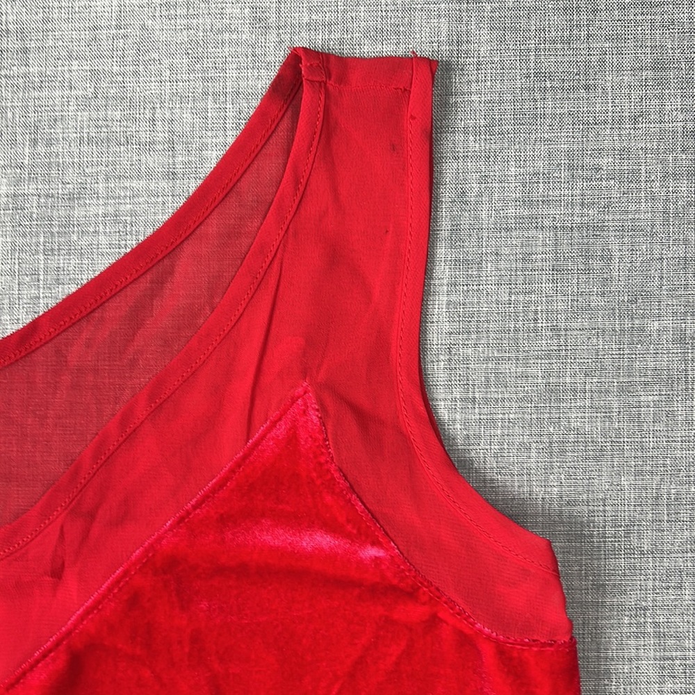 INC Red Velvet And Sheer Trim VNeck Tank Top Size Petite XS - Picture 3 of 6